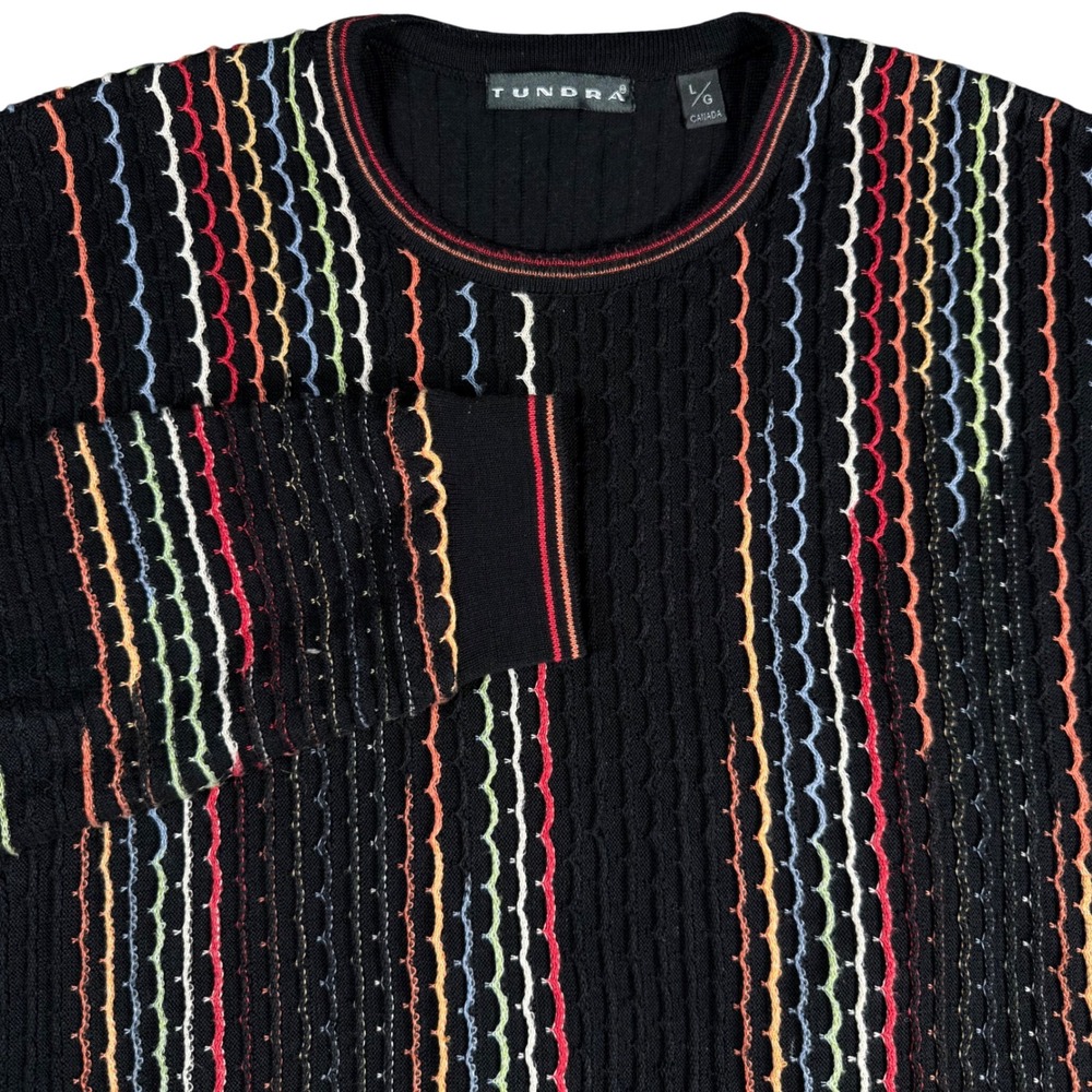 Tundra 3D Knit Sweater Mens Large Multicolor Vintage Textured Cosby Biggie 90s